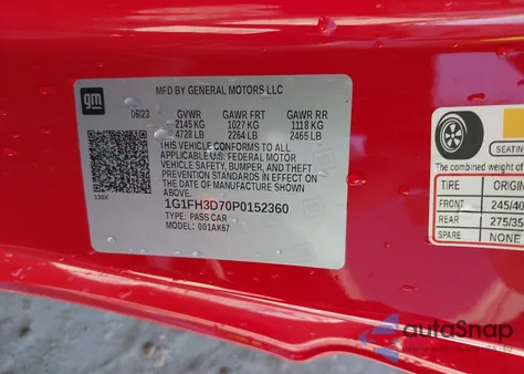 2023 Chevrolet Camaro Rwd 2Ss z USA, uszkodzony, nr VIN 1G1FH3D70P0152360